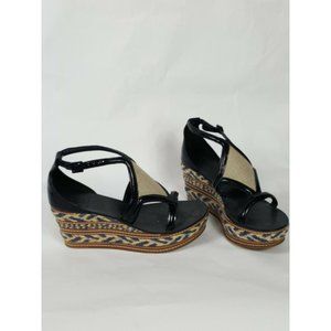 Tory Burch Sz 8.5M  Leather Wedge Tribal Platform